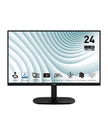 Монитор 23.8" MSI PRO MP245V  VA, 1920x1080, 100Hz, 4ms, 300сd/m, 4000:1,  | VGA, HDMI(1.4b) | ExPSU, Vesa 100, Black 
