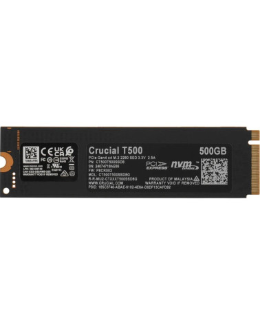 Твердотельный накопитель SSD Crucial M.2 2280 500GB Crucial T500 Client SSD CT500T500SSD8 PCIe Gen4x4 with NVMe, 7200/5700, TLC,