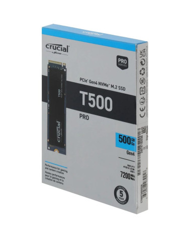 Твердотельный накопитель SSD Crucial M.2 2280 500GB Crucial T500 Client SSD CT500T500SSD8 PCIe Gen4x4 with NVMe, 7200/5700, TLC,