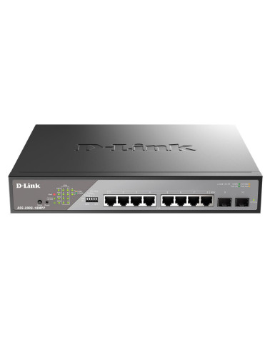 Коммутатор D-Link DSS-200G-10MPP/A1A Настраиваемый L2 коммутатор с 8 портами 10/100/1000Base-T и 2 портами 1000Base-X SFP (8 пор