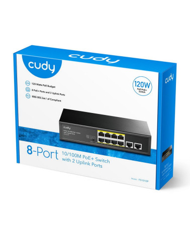 Коммутатор CUDY  FS1010P  8-Port 10/100M PoE+ Switch with 2 Uplink Ports 120W   8-Port 10/100M PSE RJ-45  +2 RJ45 10/100M Uplink