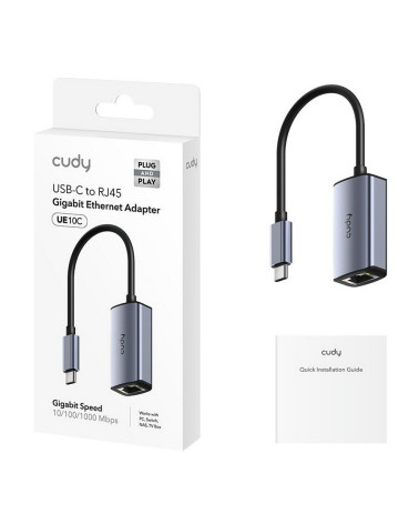 Концентратор CUDY USB-C to Ethernet Adapter Aluminum Portable USB-C to Gigabit Ethernet Adapter, Compatible with Laptop, MacBook