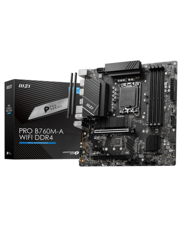 Материнская плата MSI PRO B760M-A WIFI DDR4 B760, LGA1700, 4*DDR4, 2*PCIEx16, 1*PCIEx1, 2*M.2, 1*TypeC, 2*USB3.2Gen2, 6*USB3.2Ge