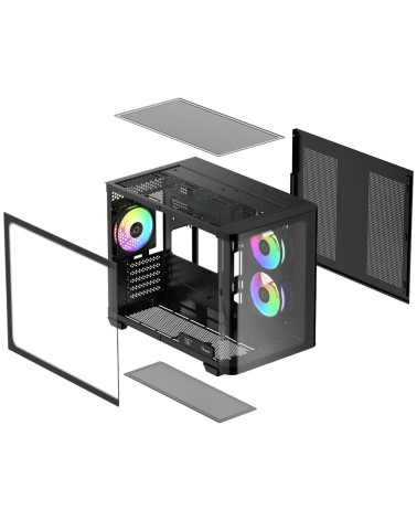 Корпус для ПК Ocypus Iota-C50-BKD300CD-GL Case Iota C50 BK Curve ARGB Digital mATX /win /black / 3 ARGB fans/ no PSU / Tempered 