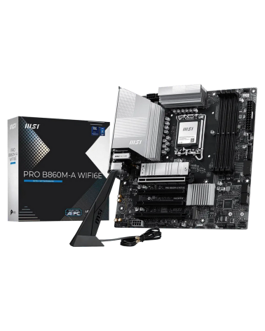 Материнская плата MSI PRO B860M-A WIFI6E B860, LGA1851, 4*DDR5, 4*PCIEx16, 3*M.2, 2*TypeC, 1*USB3.2Gen2, 6*USB3.2Gen1, 6*USB2.0,