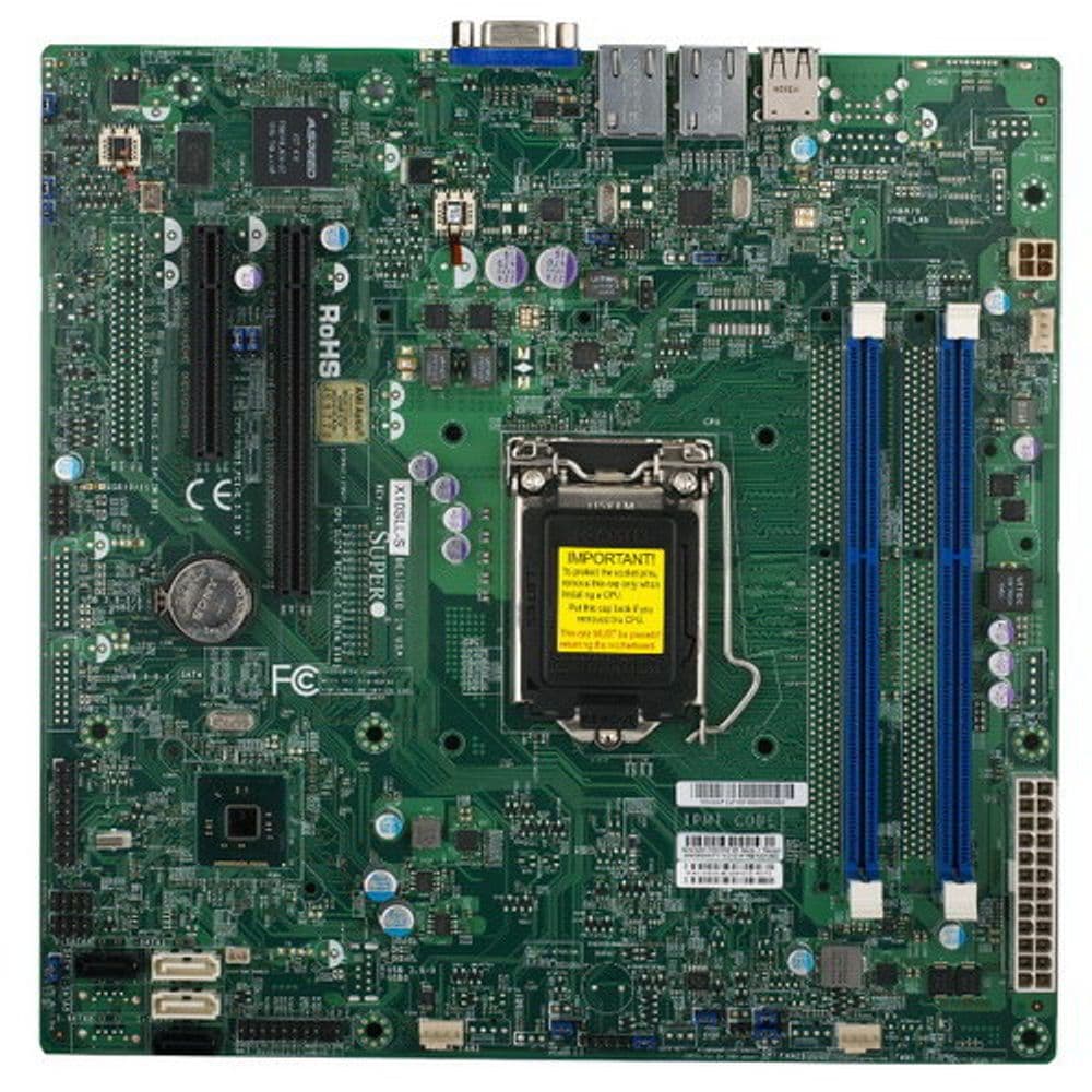 Материнская плата SuperMicro MBD-X10SLL-S-O, RTL Micro-ATX LGA 1150 Up to 16GB Unbuffered ECC UDIMM DDR3-1600MHz, in 2 DIMM slots 2x 240-pin DDR3 DIMM sockets 2 SATA3 (6Gbps) ports 2 SATA2 (3Gbps) ports 1 PCI-E 3.0 x8 1 PCI-E 3.0 x8