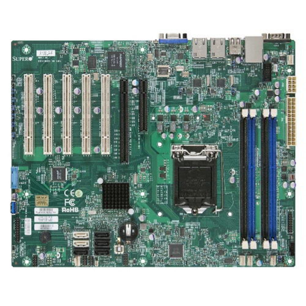 Материнская плата SuperMicro MBD-X10SLA-F-O, RTL ATX Up to 32GB Unbuffered ECC UDIMM, in 4 DIMM slots 4x 240-pin DDR3 DIMM sockets 2 SATA3 (6Gbps) ports 4 SATA2 (3Gbps) ports 6 USB 2.0 ports 2 USB 3.0 ports Type A 1 PCI-E 3.0 x16 1 PCI-E 2.0 x4 5 - 5V PCI 32bit