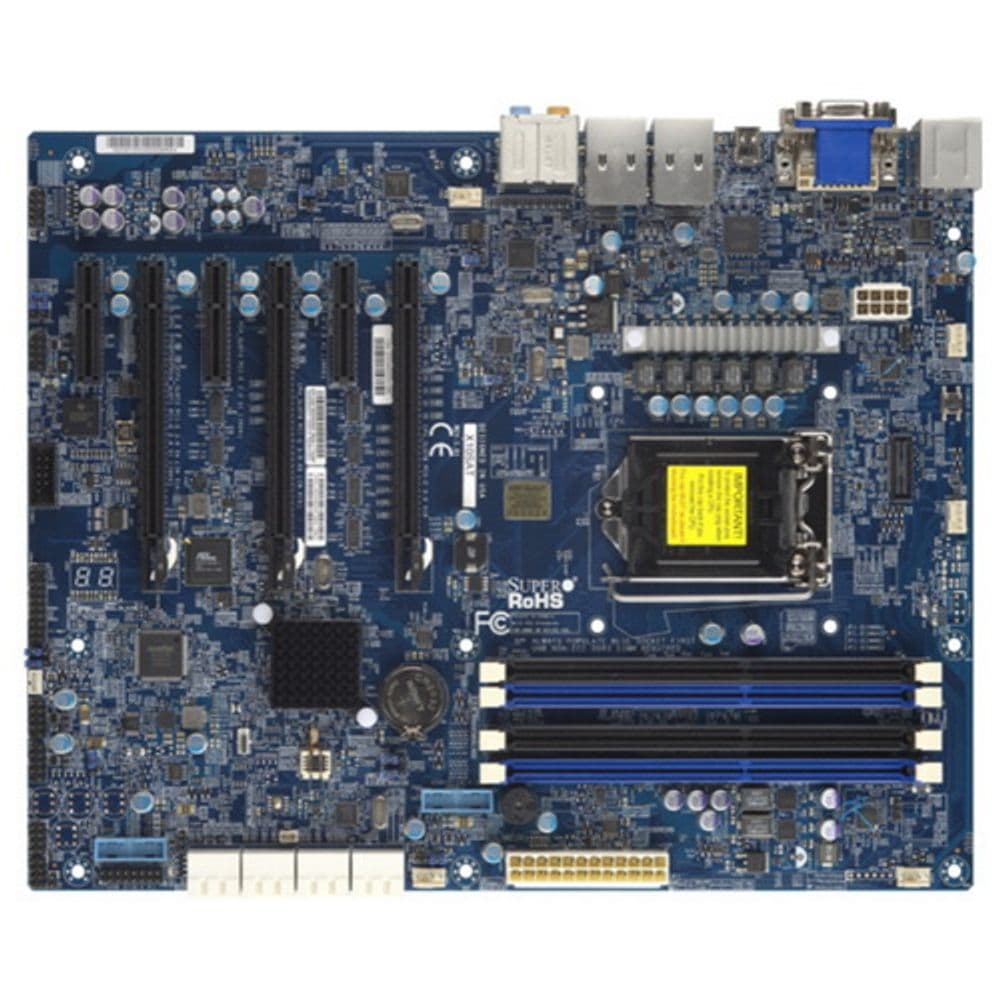Материнская плата SuperMicro MBD-X10SAT-O RTL ATX LGA 1150 4x 240-pin DDR3 DIMM sockets 6x SATA3 (6Gbps) ports via PCH 2x SATA3 (6Gbps) ports via ASM1061® Total of 8x SATA3 ports (6Gbps) 8x USB 3.0 ports (4 rear, 4 via headers) 6x USB 2.0 por
