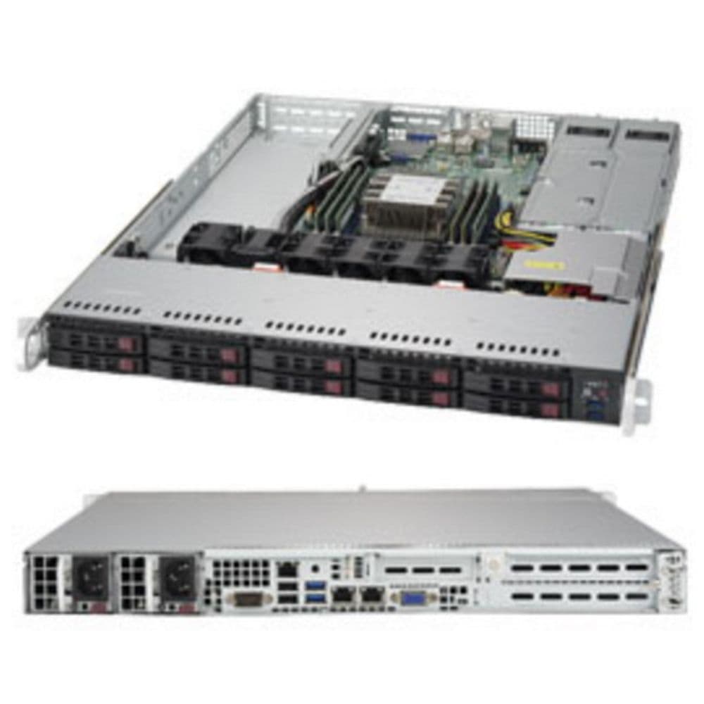 Платформа системного блока SuperMicro SYS-1019P-WTR 1U, 1xLGA3647, iC622, 6xDDR4, up to 10x2.5 (2xNVMe), SATA Onbd, 2x10GbE, 2x PCIEx16, 1x PCIEx8, 2x500W (CSE-116AC2-R504WB, X11SPW-TF)