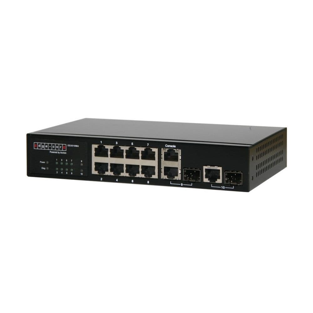 Коммутатор Edge-corE ES3510MA Edge-corE 8-Port 10/100BASE-TX + 2 Combo G (RJ-45/SFP), SFP dual speed 100BASE-X/1000BASE-X, Fanless Design, AC L2 Fast Ethernet Switch