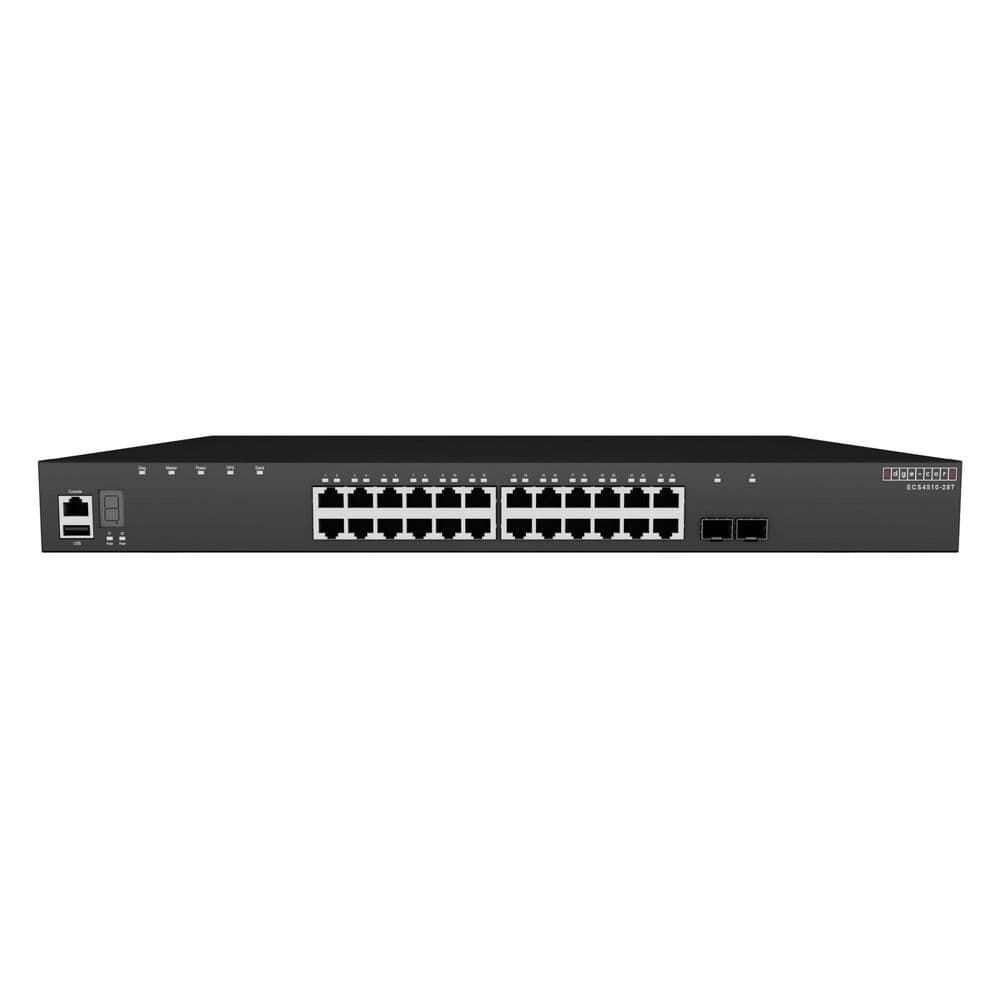 Коммутатор Edge-corE ECS4510-28T Edge-corE 24 x GE + 2 x 10G SFP+ ports + 1 x expansion slot (for dual 10G SFP+ ports) L2+ Stackable Switch, w/ 1 x RJ45 console port, 1 x USB type A storage port, RPU connector, fan-less design, Stack up to 4 units