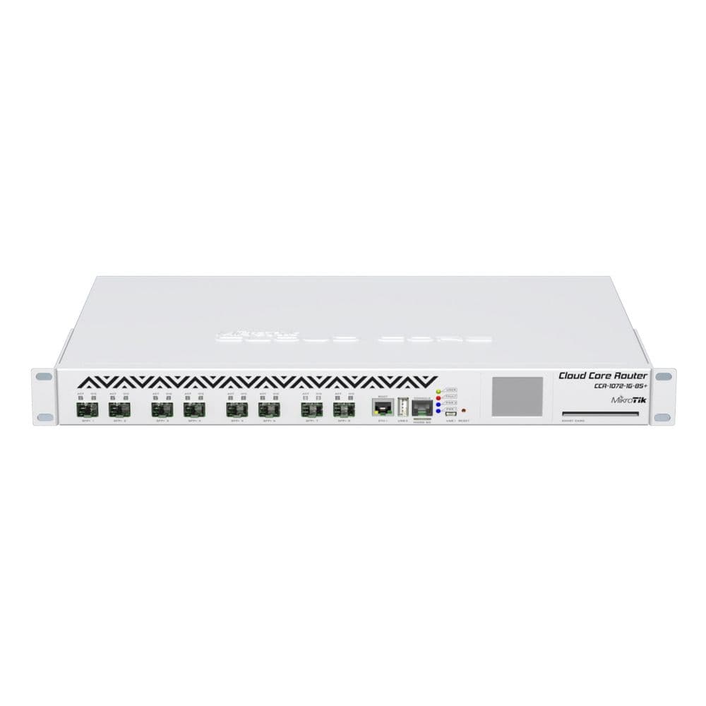 Маршрутизатор MIKROTIK CCR1072-1G-8S+ Cloud Core Router 1072-1G-8S+ with Tilera Tile-Gx72 CPU (72-cores, 1GHz per core), 16GB RAM, 8xSFP+ cage, 1xGbit LAN, RouterOS L6, 1U, rackmount case, two redundant hot plug PSU, LCD panel