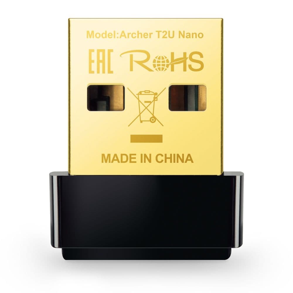 Сетевой адаптер TP-LINK Archer T2U Nano AC600 Двухдиапазонный Wi-Fi Нано USB-адаптер, 1T1R, до 433 Мбит/с на 5 ГГц или до 200 Мбит/с на 2,4 ГГц, 802.11ac/a/b/g/n, интерфейс USB 2.0