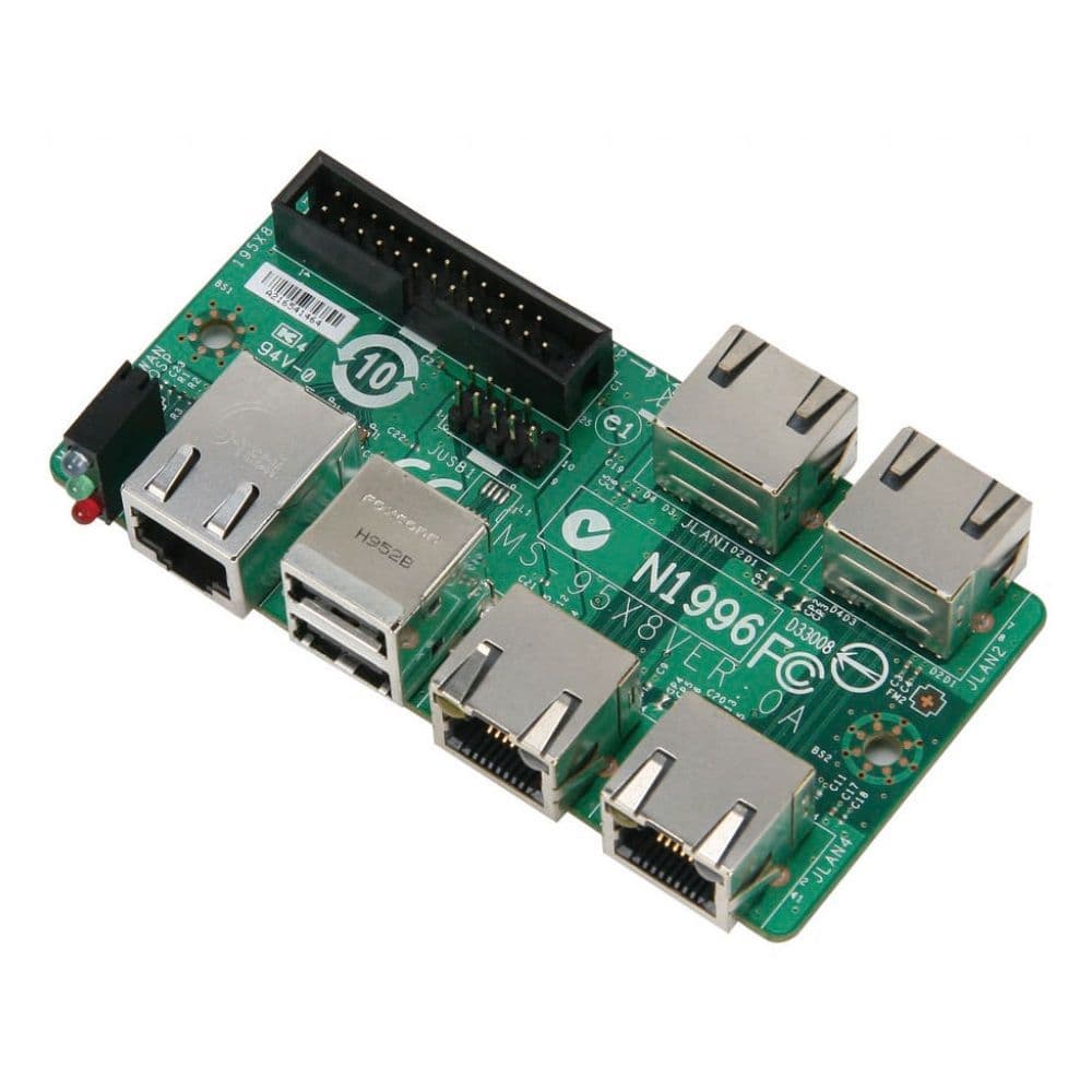 Сетевой адаптер MSI MS-95X8 (609-95X8-010) Дочерняя плата с LED, 4x GBe LAN, 1x COM port, 2x USB 2.0