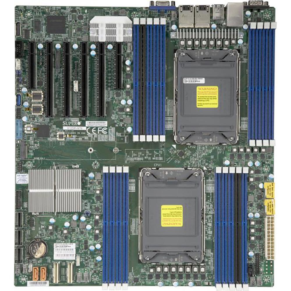Материнская плата SuperMicro MBD-X12DPI-NT6-B 3rd Gen Intel® Xeon® Scalable processors Dual Socket LGA-4189 (Socket P+) supported, CPU TDP supports Up to 270W TDP, 3 UPI up to 11.2 GT/s,Intel® C621A,Up to 4TB RDIMM,DDR4-3200MHz Up to 4TB 3DS ECC LRDIMM,DDR4-3200MHz, (incl. 2* SKT-1205L-P4IC-FXC, 2* CBL-0044L, 1* MCP-260-00042-0N)