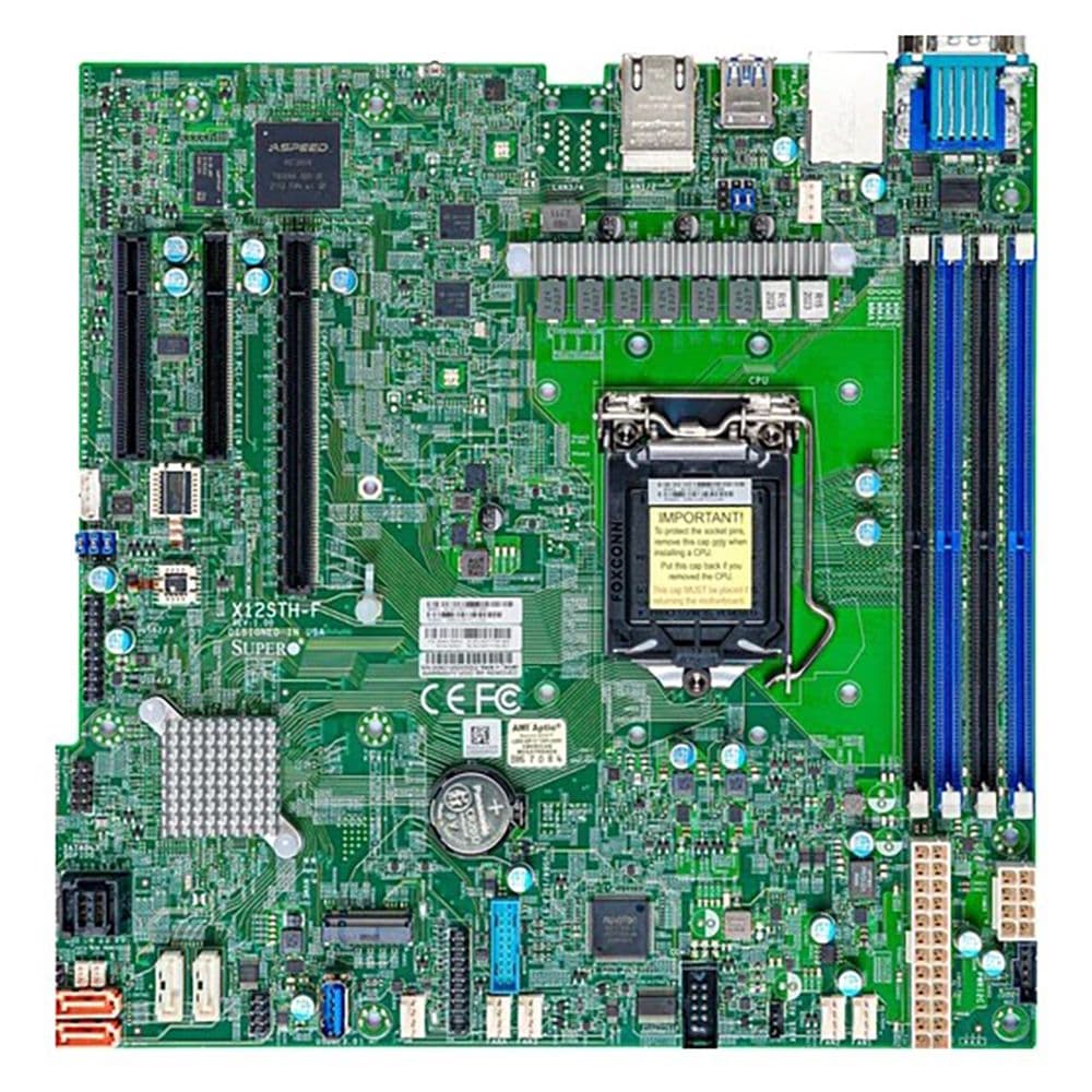 Материнская плата SuperMicro MBD-X12STH-F-B Intel® Xeon® E-2300 Processor, 10th Generation Intel® Pentium® Processor, Single Socket LGA-1200 (Socket H5) supported, CPU supports Up to 95W TDP,Intel® C256,Up to 128GB ECC UDIMM, DDR4-3200MHz, in 4 DIMM slots