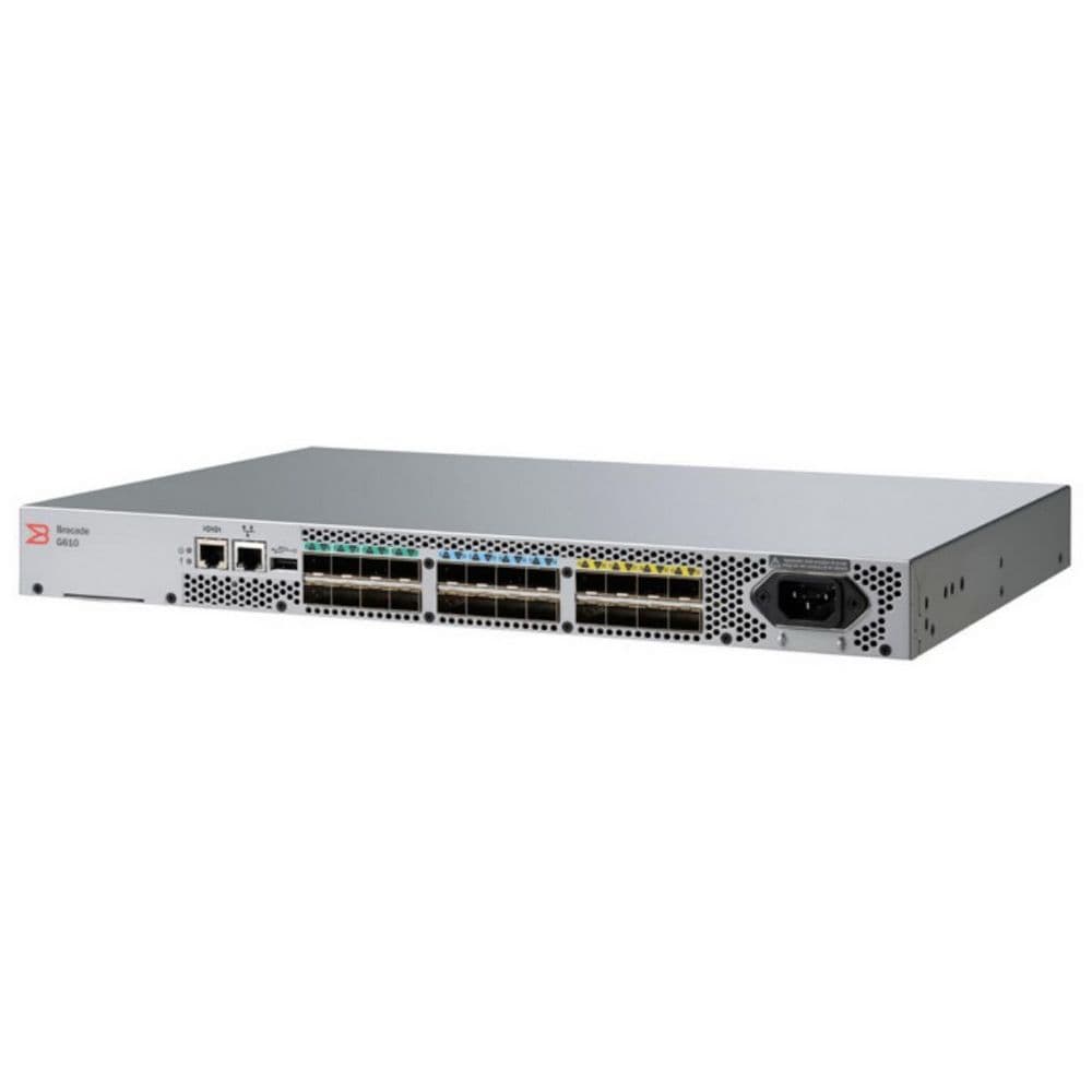 Коммутатор Brocade G610 24-port FC Switch, 8-port licensed, included 8x 32Gb SWL SFP28 transceivers, 1 PS, Rail Kit