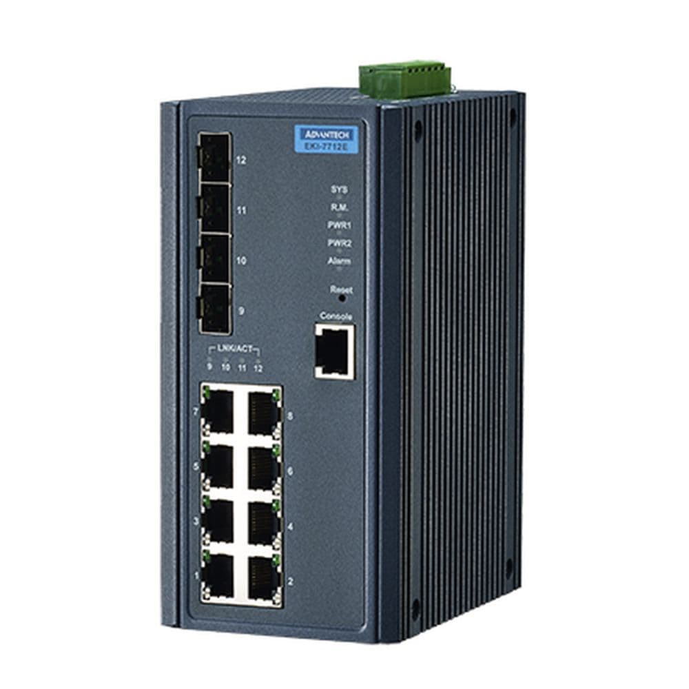 Коммутатор Advantech BP Управляемый EKI-7712E-4F-AE Advantech Ethernet, 8 портов RJ-45, 4 порта Gigabit SFP, металлический корпус, IP30
