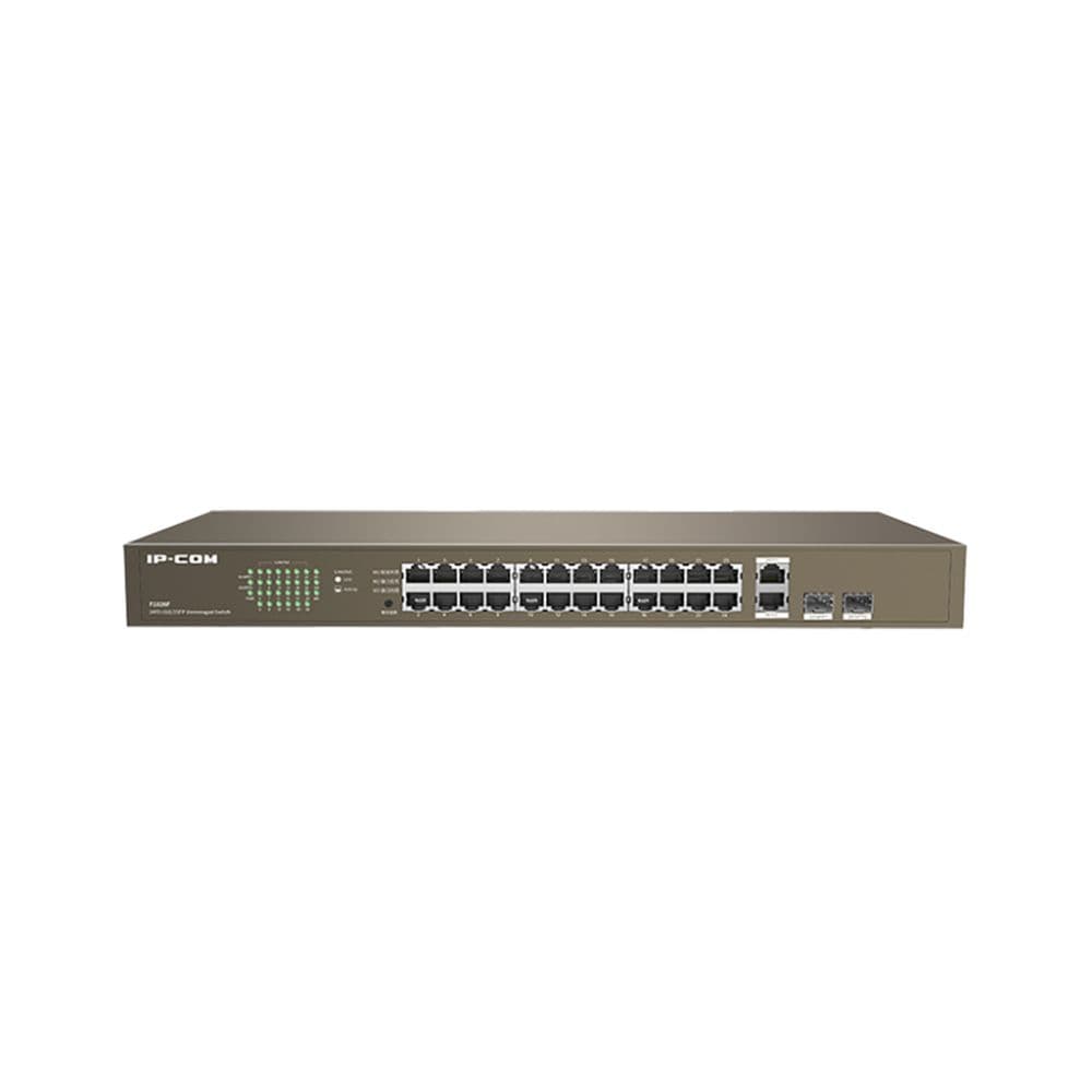 Коммутатор IP-COM F1026F Неуправляемый коммутатор, 26 портов 26х100 Мбит/с, 2х1 Гбит/с, 2хSFP, настольный/ в стойку