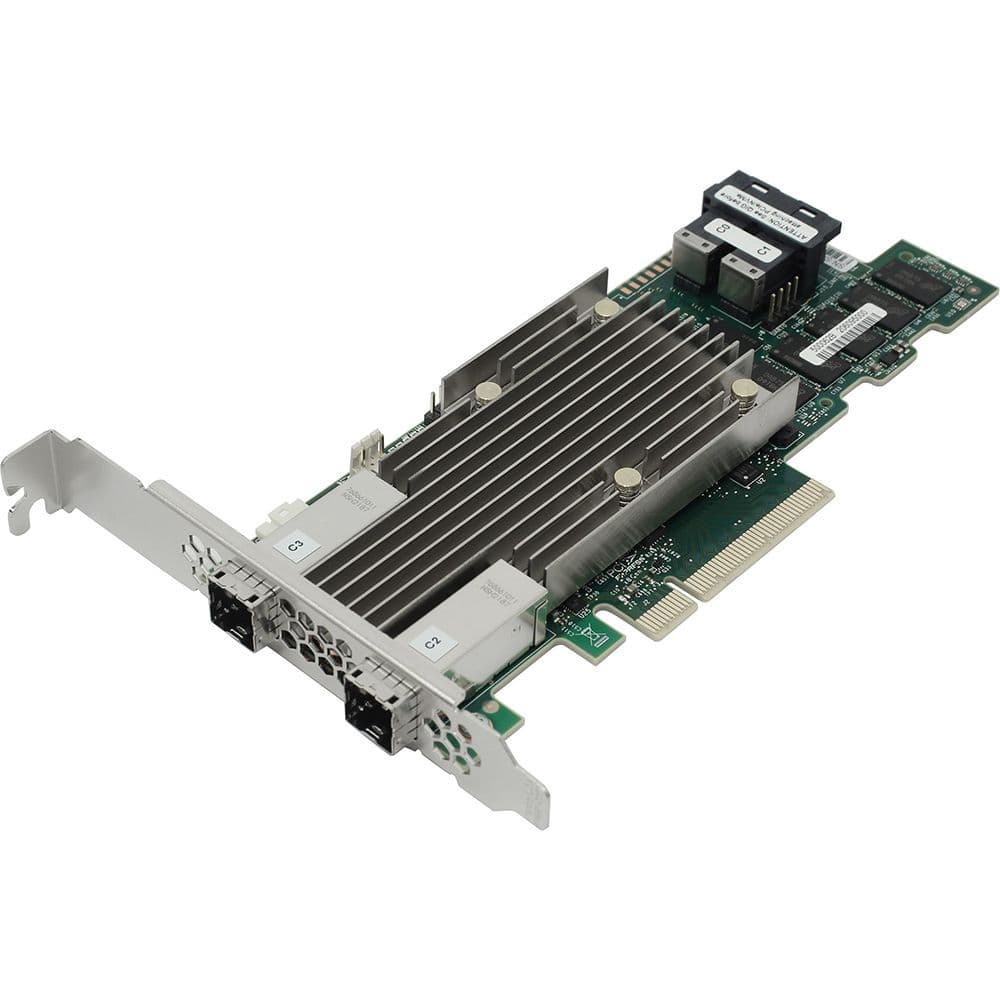 RAID-контроллер Broadcom 9480-8I8e SGL (05-50031-00008 / 03-50031-15010) PCIe 3.1 x8 LP, SAS/SATA/NVMe, RAID 0,1,5,6,10,50,60, 16port(2 * int SFF8643 + 2 * ext SFF8644), 4GB Cache, 3516ROC RTL