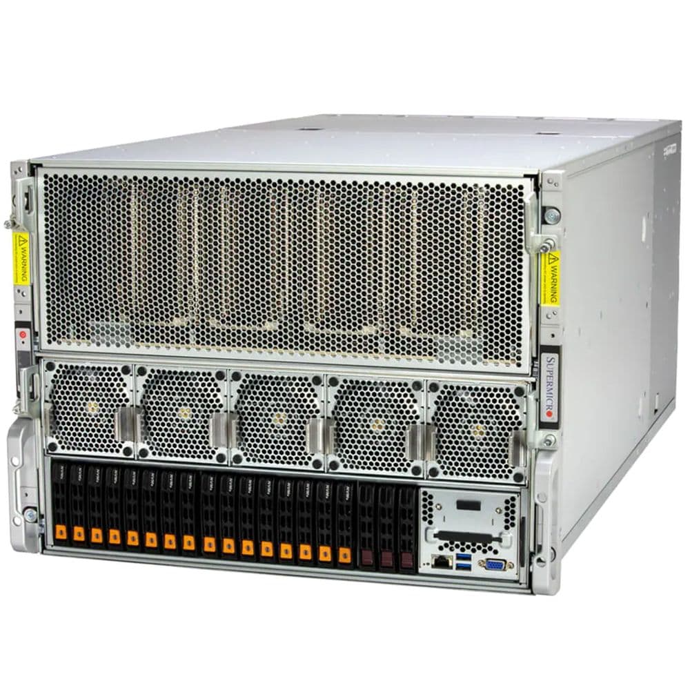 Сервер SuperMicro 8U GPU Server (H200) SYS-821GE-TNHR (CPU: 2x8558; RAM: 2TB; SSD: 2x3.84TB RI NVME U2; 2x960GB RI NVME U2; LAN: 8x400G QSFP-DD; 1x200G QSFP56)