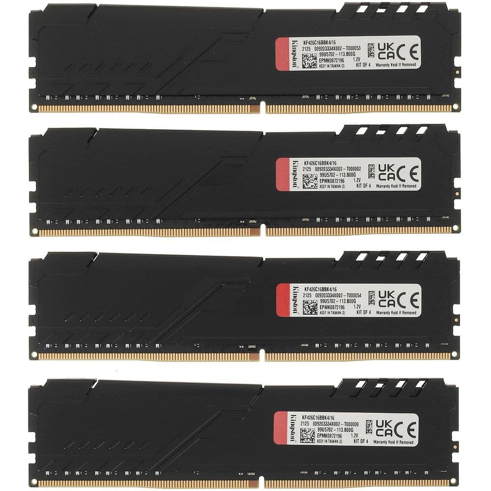 Модуль памяти Kingston OEM 16GB Kingston DDR4 2666 DIMM FURY Beast Black Gaming Memory KF426C16BBK4/16 Non-ECC, CL16, 1.2V, 512x8 Кит 4х4, RTL oem