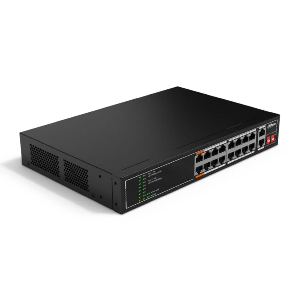 Коммутатор Dahua 18-port 10/100M RJ45 16-port PoE Switch, 135W, Metal case