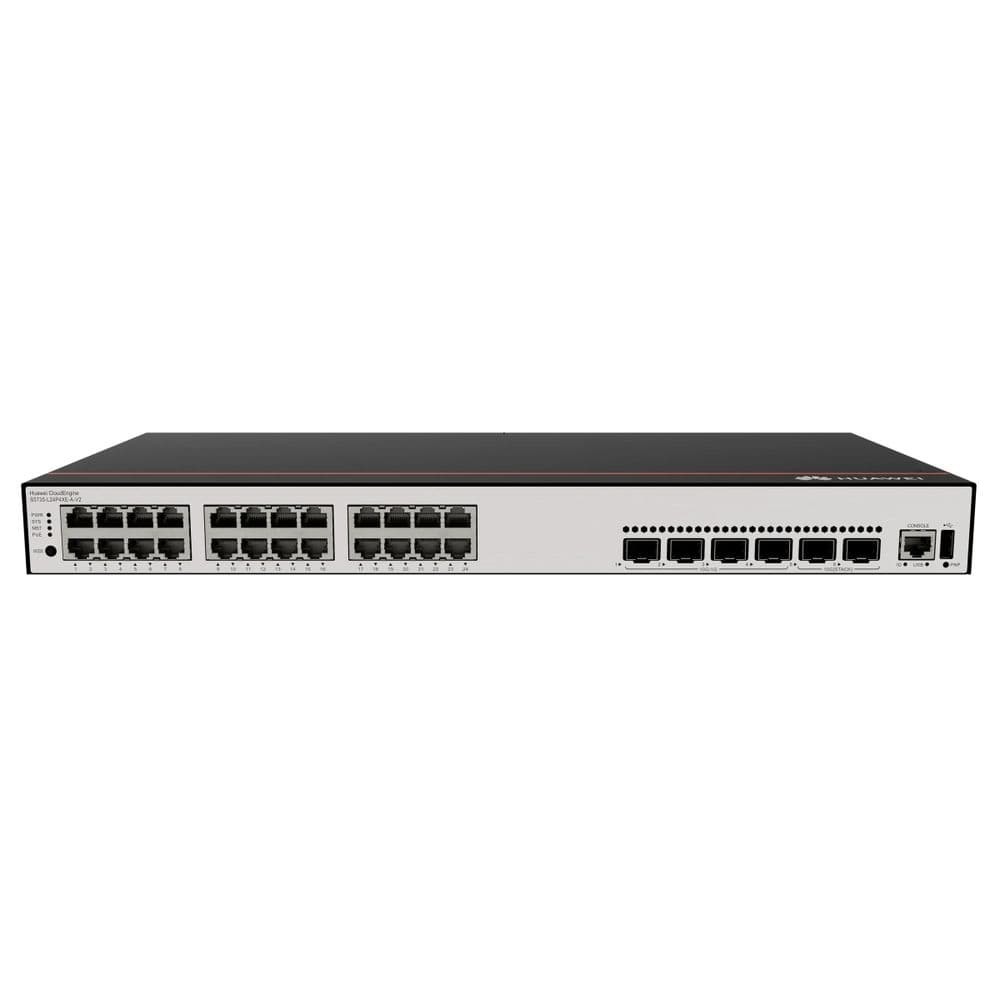 Коммутатор Huawei S5735-L24P4XE-A-V2 (24*10/100/1000BASE-T ports, 4*10GE SFP+ ports, 2*12GE stack ports, PoE+, AC power), L-MLIC-S57L