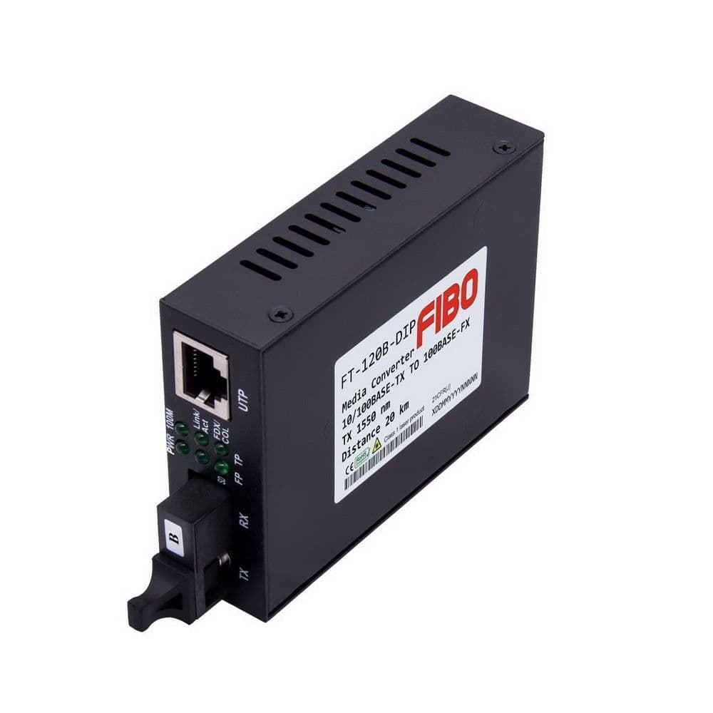 Медиаконвертер FIBO FT-120B-Dip |FT-120B-Dip| FIBO WDM, 10/100Base-TX/100Base-FX, TX 1550 нм / RX 1310 нм, SC, 20 км, |FT-120B-Dip| LFP