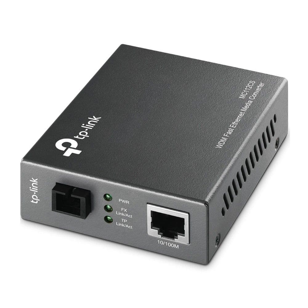 Медиаконвертер TP-LINK MC112CS 10/100 Мбит/с RJ45 - 100 Мбит/с разъём SC (одномодовый оптоволоконный кабель), полнодуплексный,Tx:1310нм, Rx:1550нм, до 20км, переключающийся адаптер питания, возможность установки в шасси TL-MC1400