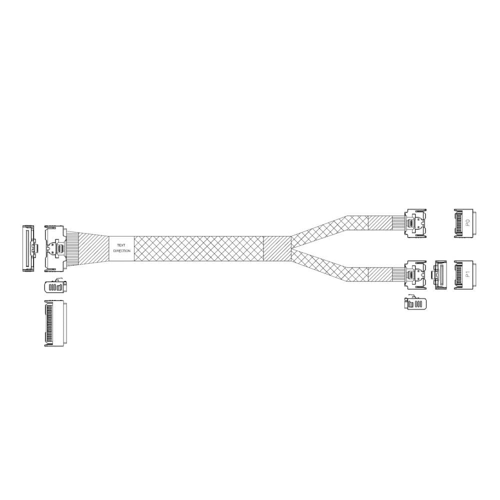 Кабель JPC P732VGB10800-1 Cable MCIO x8 74P (STRAIGHT TYPE) -TO- 2*MCIO x4 38P (STRAIGHT TYPE), L:80cm