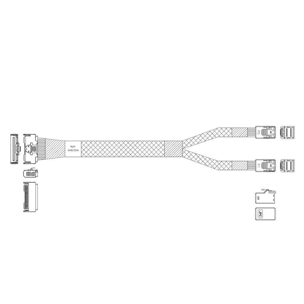 Кабель JPC P7356DN10800-1 Cable MCIO x8 74P (прямой Straight Type) -TO- 2x HD MiniSAS 4i 36P (SFF8643, прямой Straight Type), 85 Ohm, L:80cm