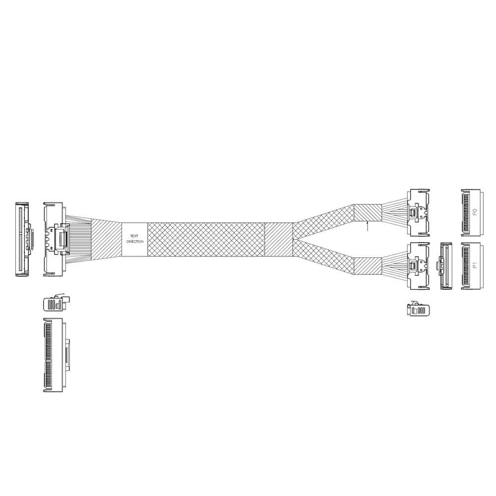 Кабель JPC P733BGB10800-1 Cable MCIO x16 124P (STRAIGHT TYPE) -TO- 2*MCIO x8 74P (STRAIGHT TYPE), 85 Ohm, L:80cm