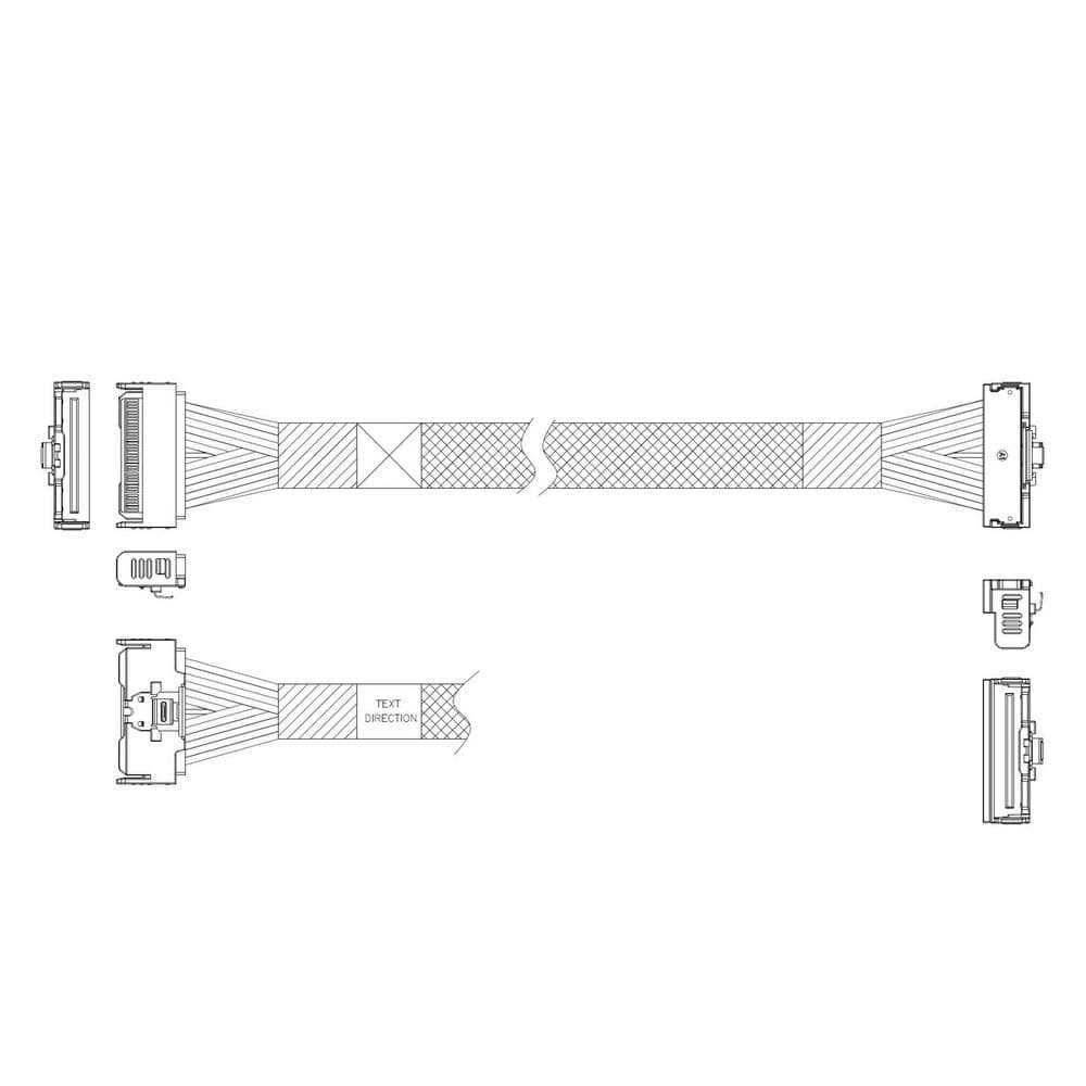 Кабель JPC P7322GB00800-2 Cable MCIO x8 74P (прямой Straight Type) -TO- MCIO x8 74P (угловой Right Angle), 85 Ohm, L:80cm