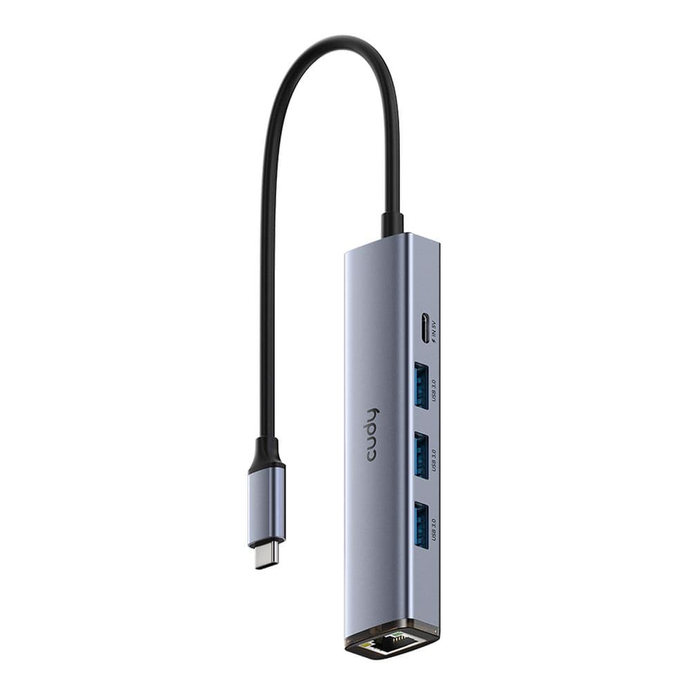 Концентратор CUDY UH605 5-IN-1 USB Hub with GbE 5-IN-1 USB Hub, Aluminium housing,1 USB-C 3.0 5Gbps male connecter with 25cm cable, 1 Gigabit Ethernet port, 3 USB-A 3.0 5Gbps Port, 1 USB-C power input Ports(5V/2A max), compatible with MacBook, Mac Pro, Mac mini, iMac, Surface Pro, XPS, Flash Drive, Mob