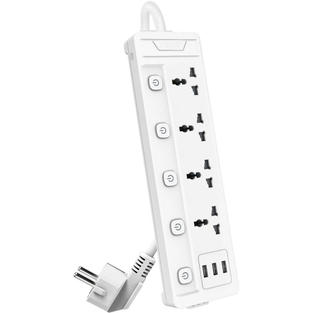 Сетевой фильтр универсальный Deli ET411/ 4розетки + 3USB, 2 м