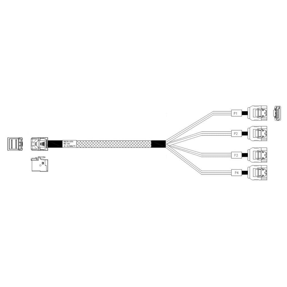 Кабель Amphenol RHS36-4395, HDmSAS SFF8643 -to- 4*SATA, Crossover, 75cm