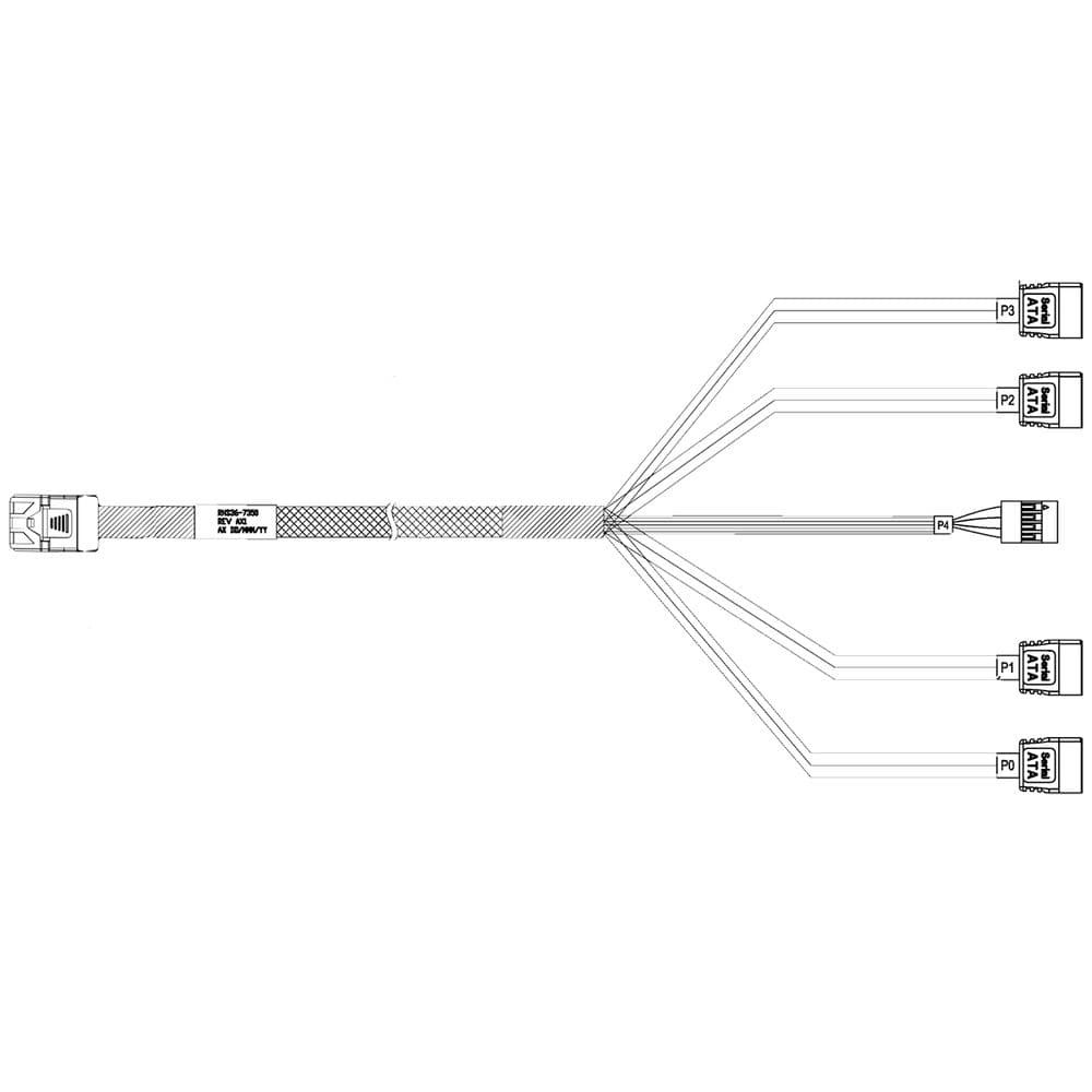 Кабель Amphenol RHS36-7350 Кабель HDmSAS SFF8643 -to- 4*SATA + Sideband, SAS 2.1 (6G), 100cm