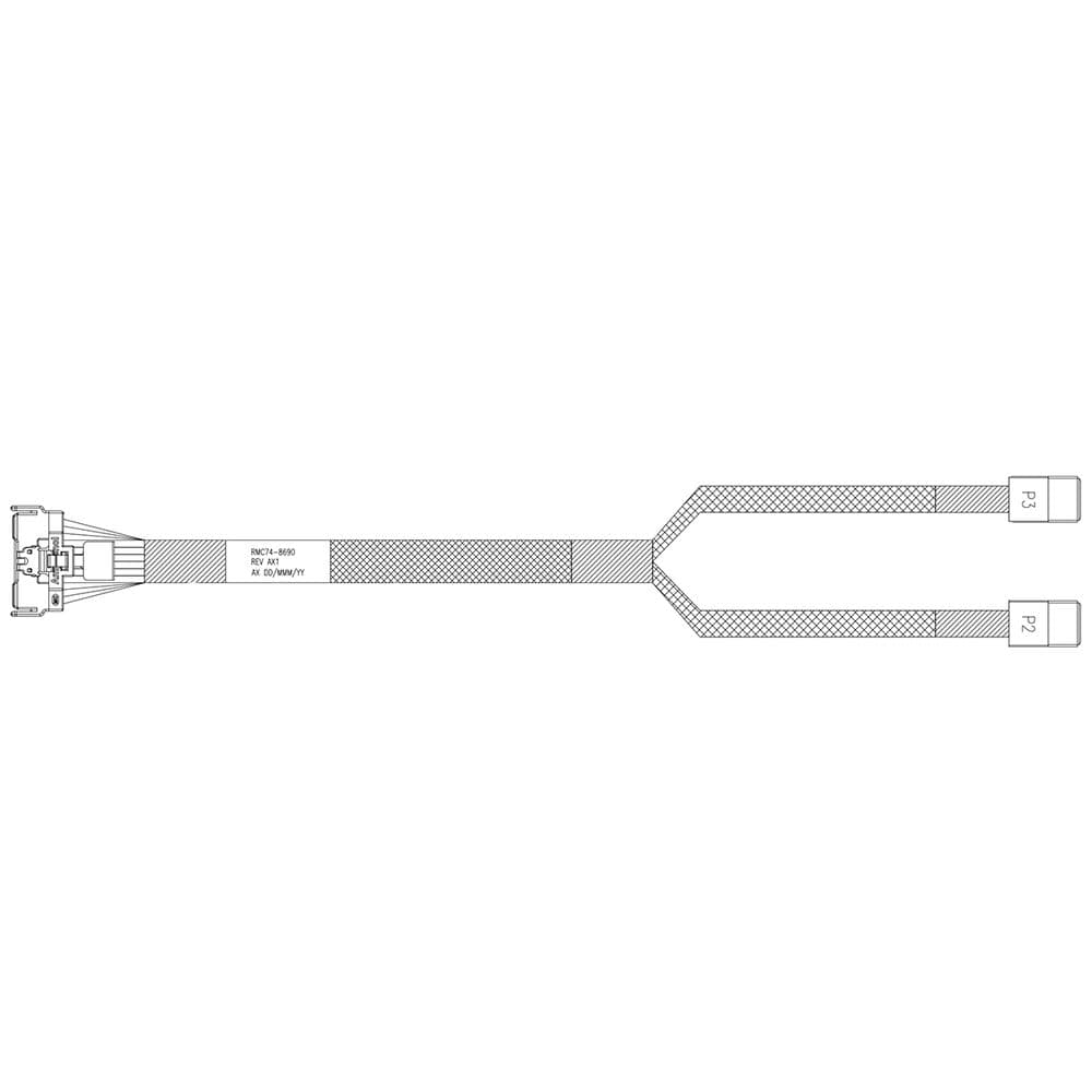 Кабель Amphenol RMC74-8690 Cable MCIO x8 74P (прямой) -TO- 2x HD MiniSAS 4i 36P (SFF8643 прямой), 85 Ohm, SAS 4.0 / PCIe 4.0, L:80cm
