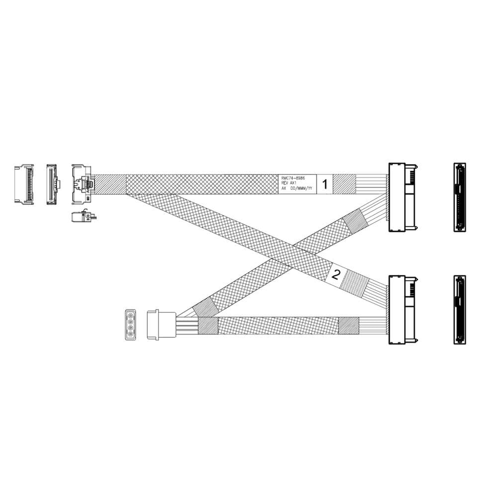 Кабель Amphenol RMC74-8986 Cable MCIO x8 74P (прямой) -TO- 2* U.2 (SFF-8639), 85 Ohm, PCIe Gen 5, L:80cm