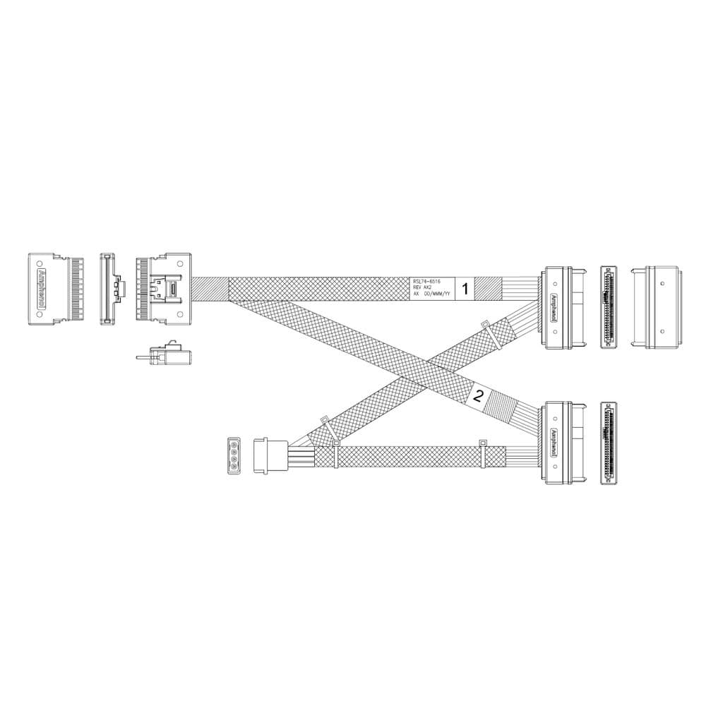 Кабель Amphenol RSL74-6516 Slimline SASx8 -to- 2x U.2 (SFF8639), 85 Ohm, PCIe Gen4, 70СM