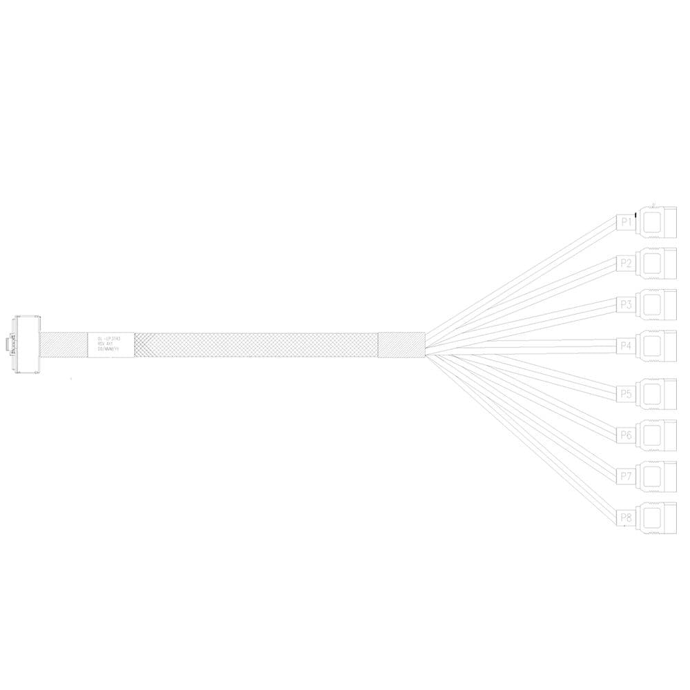 Кабель DiliVing DL-LP3143 Slimline LP x8 (SFF8654LP угловой) -to- 8 SATA (металл.защелки), 100 Ohm, SAS3.0, 80CM