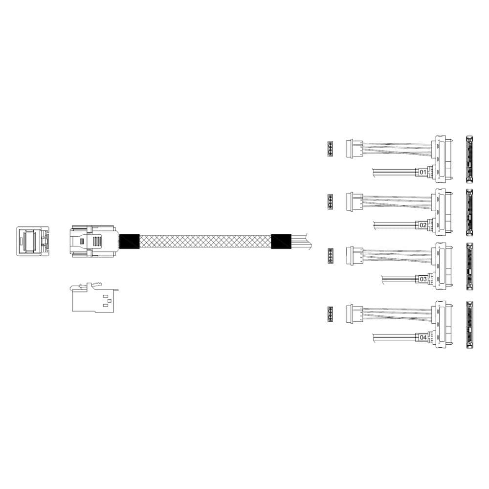 Кабель Miradeed MD-6715033, HDmSAS SFF8643 -to- 4*SAS SFF8482, 12G, 85 Ohm, 100cm