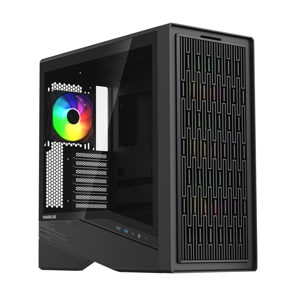 Корпус Powercase Intro ARGB, TG, Type-C, 4x 120mm ARGB PWM Fans, ARGB+PWM HUB, Nylon filters, чёрный, ATX  (CJ235IB-A4)