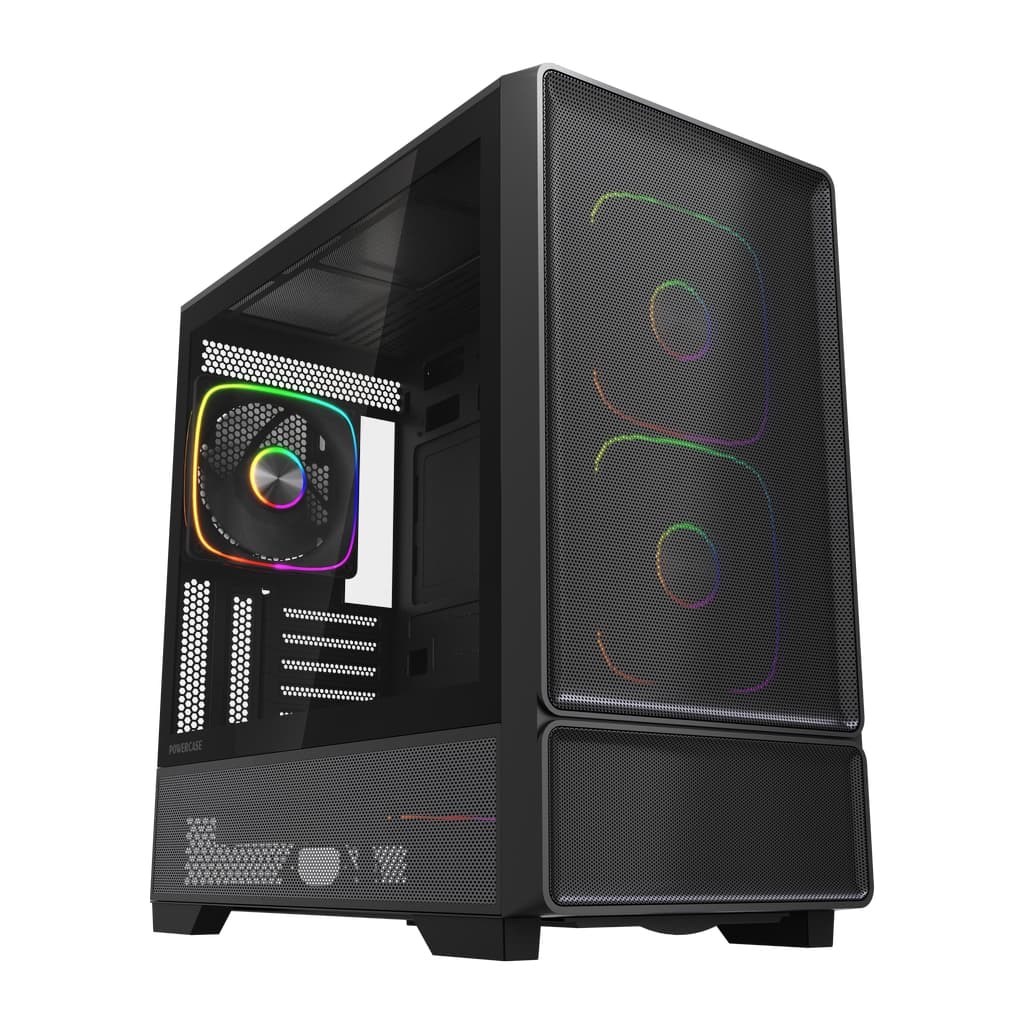 Корпус Powercase AX5, Black, TG, Type-C, 3x 140mm +2x 120mm ARGB PWM Fans, ARGB+PWM HUB, Nylon filters, чёрный, ATX  (CJXA-A5)