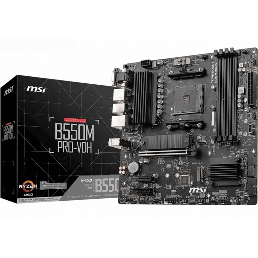 Материнская плата MSI B550M PRO-VDH B550, AM4, 4*DDR4, 1*PCIEx16, 2*PCIEx1, 2*M.2, 1*TypeC,, 6*USB3.2Gen1, 6*USB2.0, 4*SATA3.0