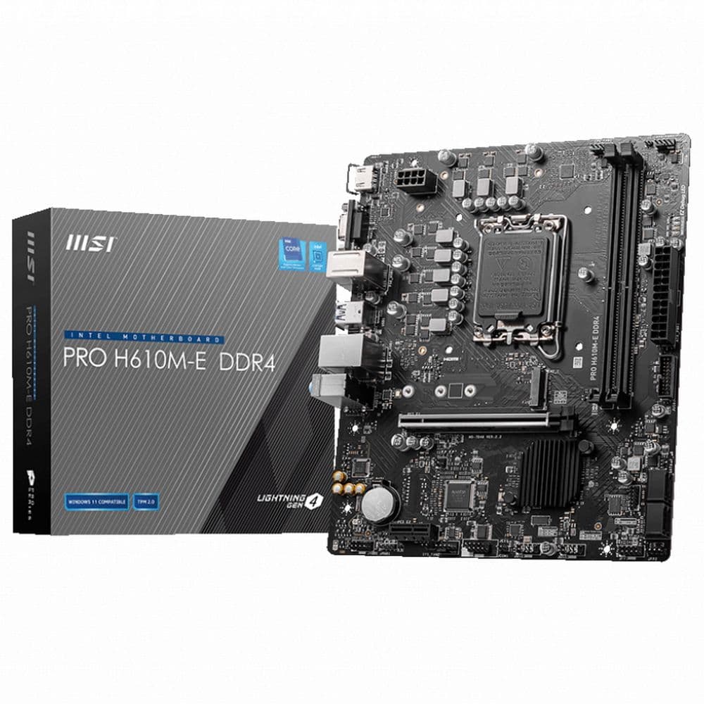 Материнская плата MSI PRO H610M-E DDR4 H610, LGA1700, 2*DDR4, 1*PCIEx16, 1*PCIEx1, 1*M.2, 4*USB3.2Gen1, 8*USB2.0, 4*SATA3.0, 1G