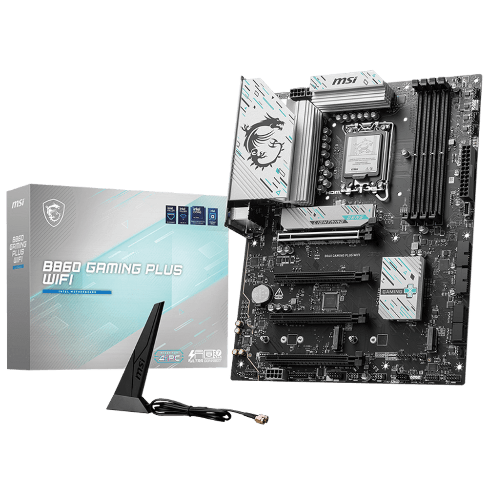Материнская плата MSI B860 GAMING PLUS WIFI B860, LGA1851, 4*DDR5, 4*PCIEx16, 3*M.2, 1*TypeC, 2*USB3.2Gen2, 6*USB3.2Gen1, 8*USB2