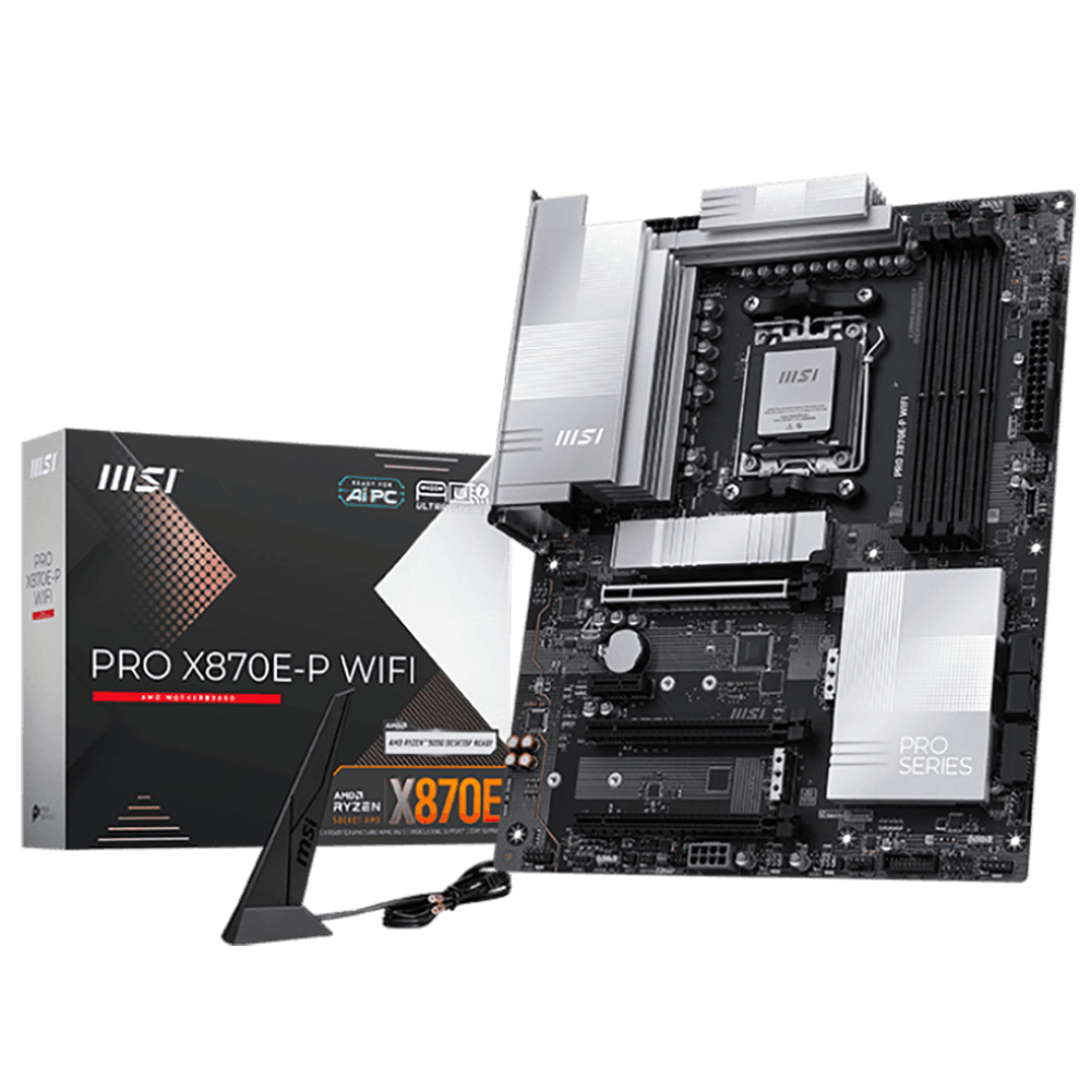 Материнская плата MSI PRO X870E-P WIFI X870E, AM5, 4*DDR5, 3*PCIEx16, 1*PCIEx1, 3*M.2, 2*TypeC, 2*USB3.2Gen2, 6*USB3.2Gen1, 10*U