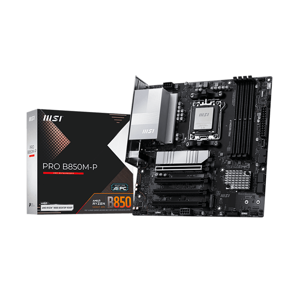 Материнская плата MSI PRO B850M-P B850, AM5, 4*DDR5, 4*PCIEx16, 3*M.2, 2*TypeC, 1*USB3.2Gen2, 6*USB3.2Gen1, 8*USB2.0, 4*SATA3.0